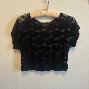 Chloe K Black Puff Sleeve Crop Blouse